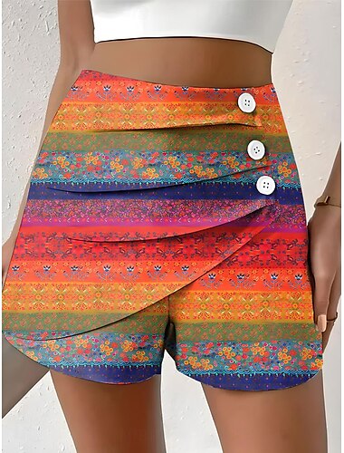  Damen Chinos Shorts Urlaub Vintage Ethno-Stil Kurz Hohe Taille Grafik Farbblock Farbverlauf Plissiert Unelastisch Formell Urlaub Straße Gelb Rosa Blau Orange Sommer Frühling Normale Passform