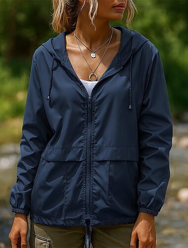  Damen Wanderjacke Sportjacke Außen Wasserdicht Winddicht Schnelltrocknend Leicht Wanderoutfits Wanderbekleidung Frühling Herbst Jacke Tennis Golfspiel Laufen Einfarbig Dunkelgrau Schwarz Burgund