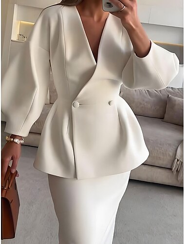  Kleid-Sets Brautmutterkleid Formell Hochzeitsgast Elegant V Ausschnitt Bodenlang Polyester Langarm mit Knöpfe 2025