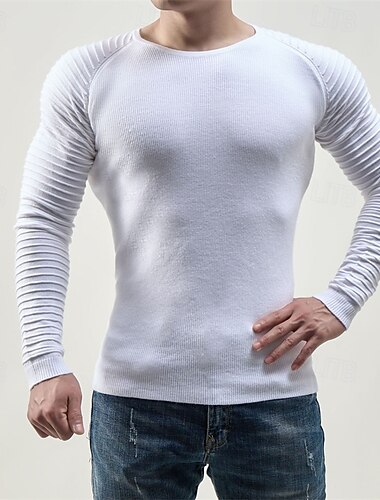  Hombre Suéter de punto Estriado Tejer Tops regulares De Punto Plano Cuello Barco Moda Básico Vacaciones Ropa Cotidiana Ropa Otoño Invierno Negro Blanco M L XL