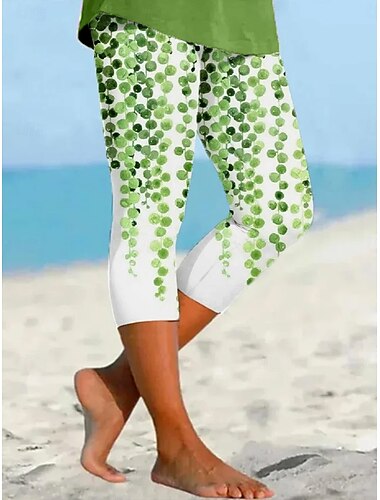  Damen Caprihose Leggings Urlaub Vintage Ethno-Stil Wadenlang Hohe Taille Grafik Blatt Farbverlauf Weich Bequem Atmungsaktiv Dehnbar Urlaub Straße Lässig Saphir Leicht Grün Fuchsie Sommer Frühling