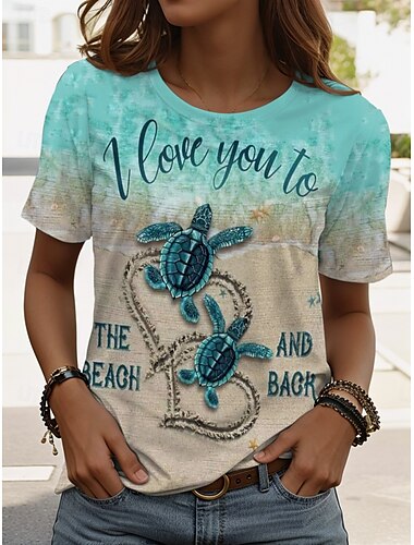 Damen T Shirt Grafik Tiermotiv Meeresschildkröte Vintage Stilvoll Klassisch Kurzarm Rundhalsausschnitt Rundhals Normale Oberteile Täglich Wochenende Druck Weiß Königsblau Blau Grün cremefarben Sommer
