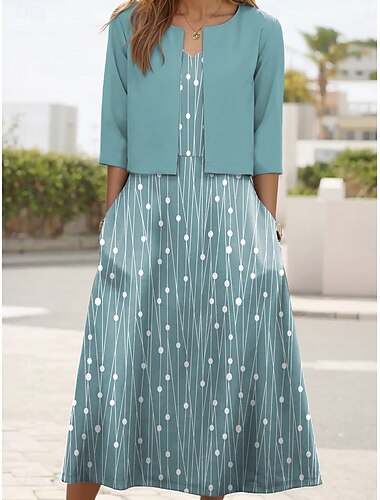  Womens Kleid Set Midi Kleid A-Linien Kleid Party Cocktail Floral Druck Halbarm V-Ausschnitt Hochzeitsgast Alltag Pink Grün Grau Sommer Frühling Lockerer Schnitt