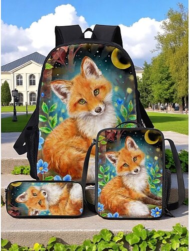  Ensemble sac à dos renard 3 pièces pour fille avec sac à lunch et trousse à crayons – adorable imprimé animal de la forêt pour l'école primaire et le quotidien Kayomi Harai