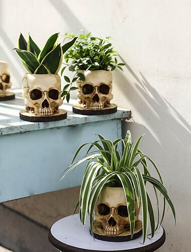 Γλάστρα Skeleton Chic - ανθεκτική αδιάβροχη κατασκευή από πολυρεζίνη, ευέλικτη για εσωτερικούς χώρους &Εξωτερική διακόσμηση για φυτά, λουλούδια και γλυκά, ιδανική για τρομακτικό Halloween και τον