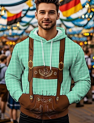  Cerveza Oktoberfest Sudadera Estampado Bolsillo delantero Gráfico Para Hombre Adulto Carnaval Cerveza Oktoberfest Impresión 3D Vacaciones Fiesta