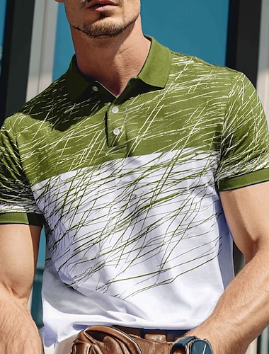  Herren Abstrakt Linie Polo Kurzarm Polo-Shirts Revers Business-Casual Geschäft Athleisure 3D-Druck Knöpfe Sommer Rote Blau Grün