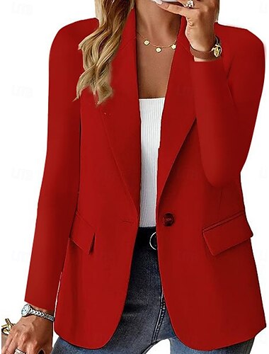  Damen Blazer Bequem Atmungsaktiv Tasche Lässig Einfach Büro Straße Lässig Alltagskleidung Einreihig Regulär Umlegekragen Normale Passform Langarm Oberbekleidung Schwarz Weiß Wein Herbst Winter