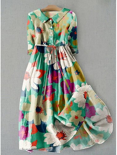  Damen Midikleid Shiftkleid Lässig Täglich Normale Passform Grafik Geometrisch Halbarm Revers Rosa Blau Grün Sommer Frühling