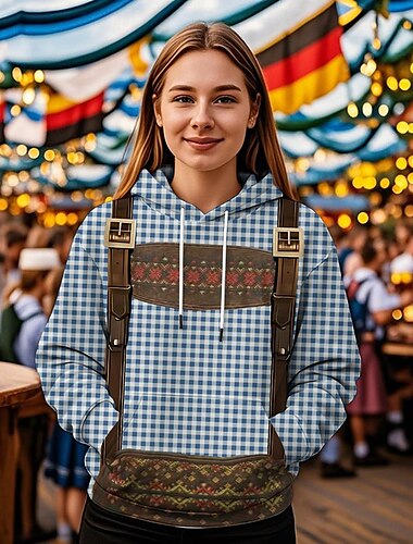  Cerveza Oktoberfest Sudadera Estampado Bolsillo delantero Gráfico Para Mujer Adulto Carnaval Cerveza Oktoberfest Impresión 3D Vacaciones Fiesta