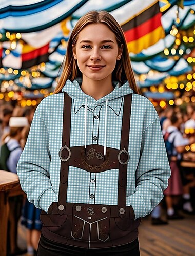  Oktoberfestbier Kapuzensweatshirt Druck Fronttasche Grafik Für Damen Erwachsene Karneval Oktoberfestbier 3D-Druck Urlaub Party