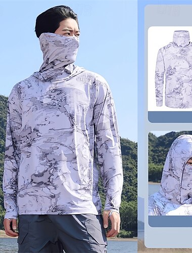 Herren Kapuzensweatshirt Sweatshirt Pullover Langarm Oberteil Sportlich Sonnenschutz Atmungsaktiv Schnelltrocknend Leicht Tennis Golfspiel Laufen Sportbekleidung Sportkleidung Tarnung Schwarz Wei