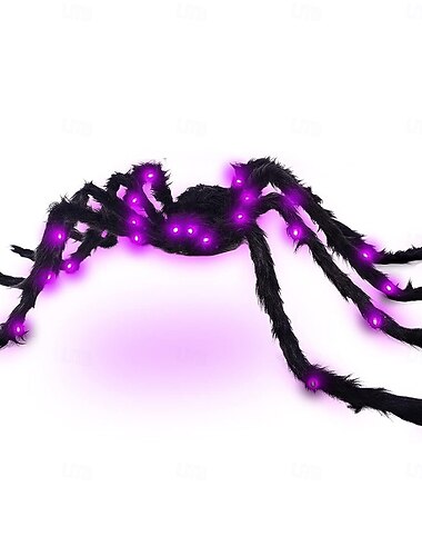  Décoration d'araignée d'Halloween avec lumières LED violettes, décorations d'araignée d'Halloween en plein air, accessoires d'araignée réalistes et effrayants pour la cour, la maison, la décoration