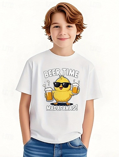  Jungen 3D Grafik Küken T-Shirt Kurzarm Sommer Frühling Mode Basic Kinder 4-12 Jahre Rundhalsausschnitt Outdoor Lässig Täglich Normale Passform