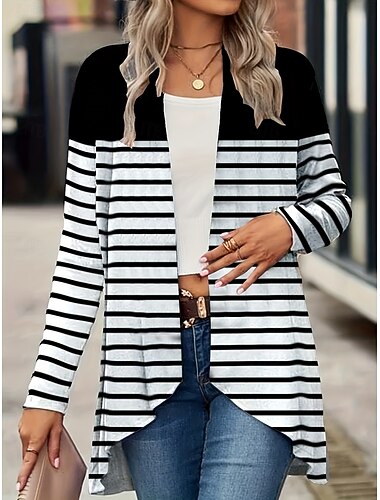  Жен. Повседневная куртка Дышащий Удобный С принтом Винтаж На каждый день Цветочный принт Отпуск Для улицы Повседневные На каждый день Открытый перед Обычная Без воротника Стандартный Длинный рукав