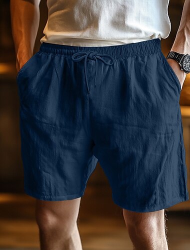  Herren Shorts Sommershorts Strandshorts Baggy-Shorts Elastischer Bund Kordelzug Gerader Schnitt Einfach Komfort Atmungsaktiv Knielang Outdoor Lässig Täglich Urlaub Ethno-Stil Schwarz Weiß Unelastisch