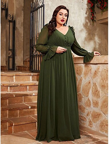  A-Linie Abendkleid Elegant Kleid Formell Hochzeit Bodenlang Langarm V Ausschnitt Chiffon V-Ausschnitt mit Falten 2025