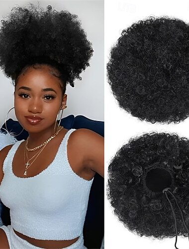  Afro puff šňůrkou prodloužení culíku krátké afro paruky kudrnatý drdol příčesky pro ženy klip na kudrnaté syntetické příčesky přírodní černá 1b