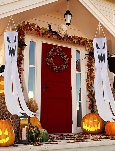  Lot de 2 manches à air d'Halloween en polyester imperméable, sac de direction du vent, drapeaux de décoration extérieure de fête effrayante