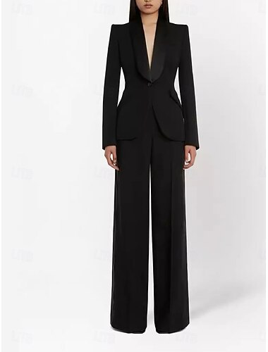  Hosenanzug Brautmutterkleid Elegant Hemdkragen Bodenlang Krepp Langarm mit Einfarbig 2025
