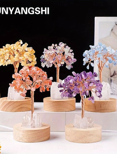  1 Stück natürlicher Bergkristall-Chip-Baum – USB-Anschluss, dekoratives Nachtlicht für das Nachttischambiente