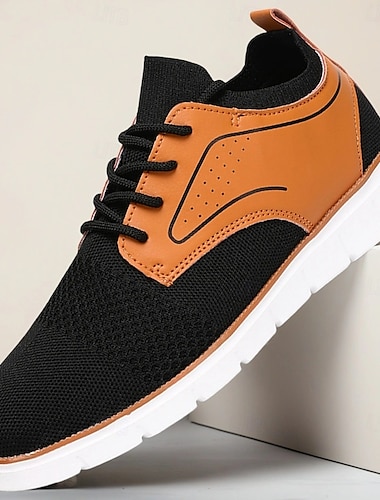  Graue Strick-Sneaker für Herren mit Kunstleder-Patch, leichte, atmungsaktive Freizeit-Wanderschuhe, ideal für Frühlingsreisen und den Alltag