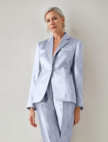  Completi da Donna Top Madre della Sposa Elegante Vintage Semplice Collo a V Satin Manica Lunga con Bottoni