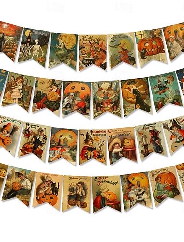  ύψωση σημαίας για το Halloween ρετρό πανό φράκο λουλούδι σκηνικό διακόσμηση στηρίγματα είδη πάρτι