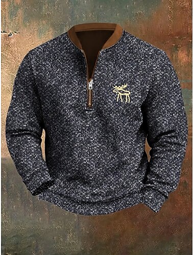  Hombre Sudadera Sudadera con un cuarto de cremallera Azul Marino Media cremallera Bloque de color Reno Deporte Diario Festivos Poliéster Vintage Ropa de calle Casual Primavera & Otoño Ropa Sudaderas