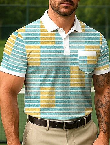  Herren Farbblock Polo Kurzarm Kurze Ärmel Polokragen Geschäftlich Alltagstauglich Athleisure Alltagstauglich Knöpfe Tasche Sommer Rubinrot Gelb