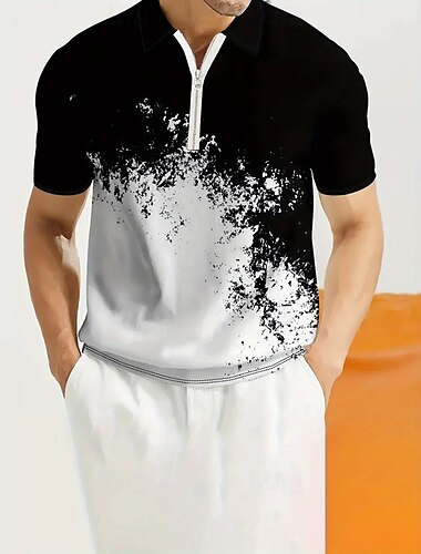  Herren Ombre Spritztinte Reißverschluss-Polo Kurzarm Umlegekragen Lässig / Sportlich Sport & Outdoor Athleisure Alltagstauglich 3D-Druck Sommer Hellgrau Schwarz Grau