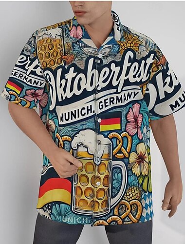  Oktoberfest Bier Brezel Hawaiihemden Aloha-Hemd Bayerisch München Deutsch Grafik Für Herren Erwachsene Karneval Oktoberfestbier 3D-Druck Urlaub Party