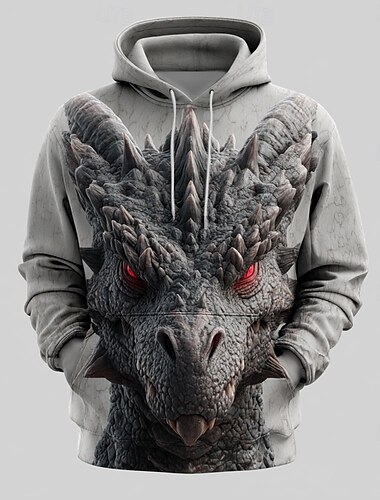  Herr Grafisk Drake Huvtröjor Tröja Ytterkläder Huvtröja Rund hals Häftig 3D-tryck Nattklubb Streetwear Rubinrött Blå Snörning 3D-utskrift Höst Vinter Designer