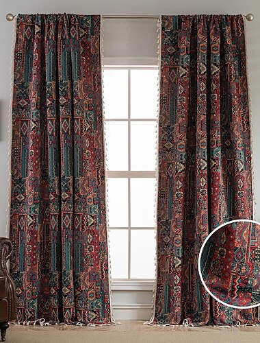  Jacquard Gordijnen 1 Paneel met Kwasten voor Slaapkamer Woonkamer Raam Thermisch Geïsoleerde Kamer Donkerende Rod Pocket Gordijnen