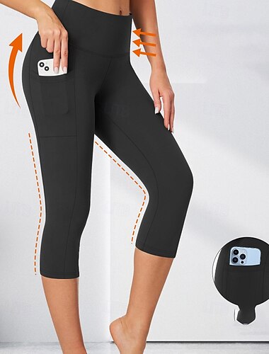  Damen Caprihose Stoffhosen Leggings Streetwear Lässig Wadenlang Natürliche Taille Einfach Tasche Elastischer Bund Bequem Außenbereich Outdoor Sport & Outdoor Athleisure Dunkelgrau Wein Marineblau