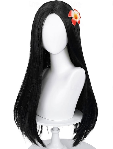  Lange, glatte, schwarze Kinderperücke ohne Blumenhaarclip, Perücken für Mädchen, Kleinkinder, Cosplay, 27,6 Zoll, Kunsthaar-Perückenkappe für Halloween-Partys, Alltagskostüme