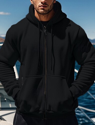  Herren Kapuzensweatshirt Vollreißverschluss-Kapuzensweatshirt Schwarz Marineblau Khaki Grau Mit Kapuze Einfach Tasche Sport & Outdoor Täglich Ferien Polyester Streetwear Basic Lässig Frühling Herbst