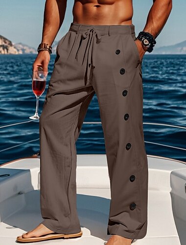  Herren Leinenhosen Hose Sommerhose Baggy-Hosen Strandhose Kordelzug Seitenknopf Gerader Schnitt Einfach Komfort Atmungsaktiv Volle Länge Lässig Täglich Ferien Urlaub Mode Schwarz Weiß