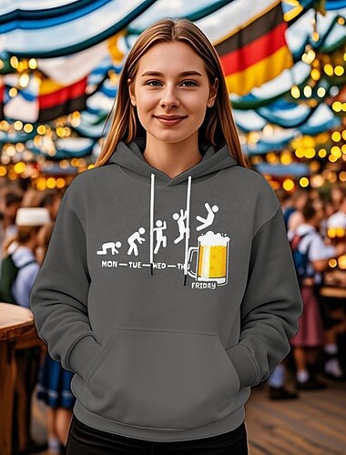  Oktoberfestbier Kapuzensweatshirt Druck Fronttasche Grafik Für Damen Erwachsene Karneval Oktoberfestbier Heißprägen Urlaub Party