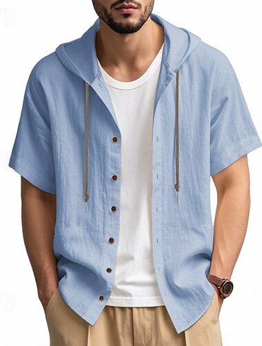  Herren Hemd Leinenhemd Sommerhemd Strandhemd Sommer Hawaiihemd Einfarbig Urlaub Straße Schwarz Grün Grau Leicht Blau Kurzarm Mit Kapuze Sommer Frühling & Sommer Bekleidung Knöpfe