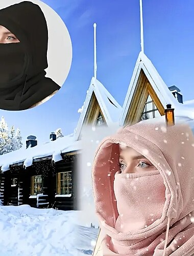  Větruodolná, teplá a sněhuodolná maska s kapucí, kryt krku, černá pletená lyžařská maska, vhodná pro venkovní zimní aktivity, ochrana proti chladnému počasí