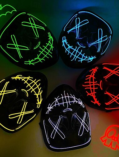  LED発光マスク、ホリデー、不気味なドレスアップ小道具、ハロウィーン、演劇用ロールマスク、仮面舞踏会用マスク