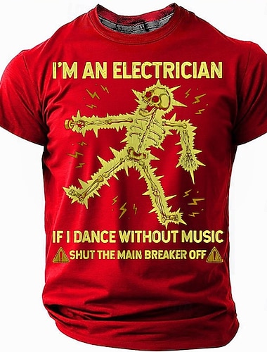  Camiseta Gráfica Masculina de Manga Curta para Eletricista - Engraçada 'Se Eu Dançar Sem Música Desligue o Disjuntor Principal' Camiseta de Humor de Trabalho