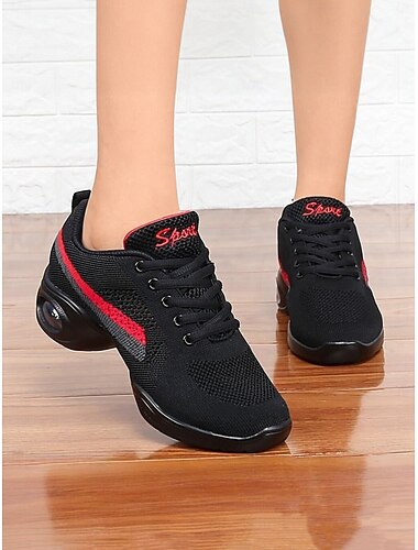  Schwarze Tanz-Sneakers mit Schnürung aus Mesh für Damen – atmungsaktive, leichte Jazzschuhe mit Luftpolstersohle für professionelles Training und Auftritte