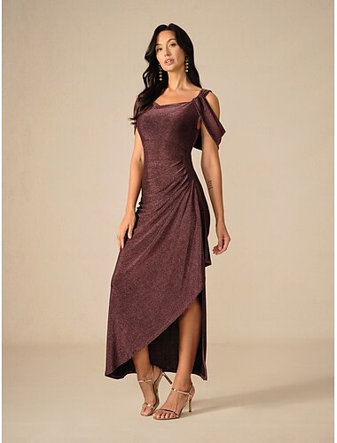  Damen Langes Kleid Maxikleid Partykleid Bodycon Elegant Party Geburtstag Club Normale Passform Einfach Ärmellos Träger Kastanienbraun Sommer