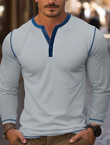  Herren T Shirt Kurzarm Langarm V Ausschnitt Henley Sommer Ganzjahres Einfach Texture Mode Klassisch Lässig Rein Straße Lässig Sport Schwarz Braun Grau Top T-Shirt für Herren