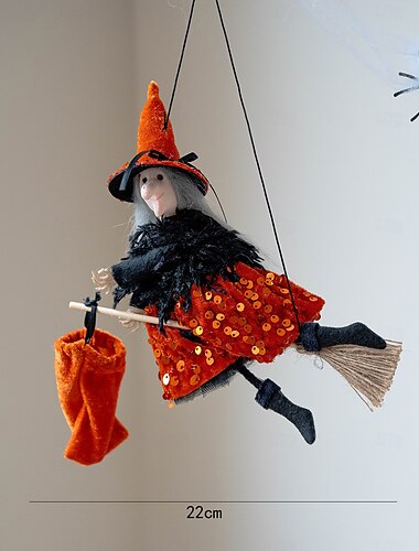  Set ornamente vrăjitoare de Halloween, mătură magică, pungă cadou, pălărie de vrăjitoare, recuzită pentru costum, decor de petrecere înfricoșător pentru casă bântuită, curte, amenajare scenă