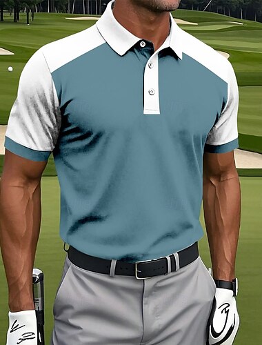  Herren Grafik Sport-Poloshirts Kurzarm Polo-Shirts Hemden mit Kragen Sportbekleidung Lässig Athleisure Knöpfe Sommer Blau Grün Hellblau