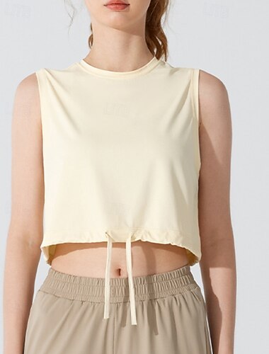  Damen Lauf-Tanktop Kordelzug Leicht Ärmellos Oberteil UPF 50 Sonnenschutz Schnelltrocknend Docht Feuchtigkeit Pilates Laufen Yoga Sportbekleidung Sportkleidung Einfarbig Hellgelb Schwarz Weiß