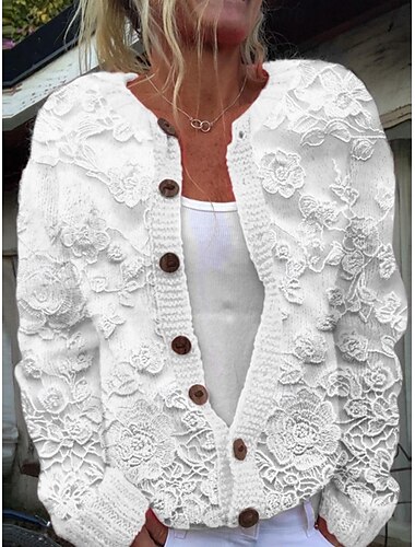  Damen Pullover Strickjacke Elegant Mode Streetwear Blumen Rundhalsausschnitt Tasche Gestrickt Druck Langarm Normale Oberteile Stricken Outdoor Täglich Wochenende Weiß Blau Herbst Winter